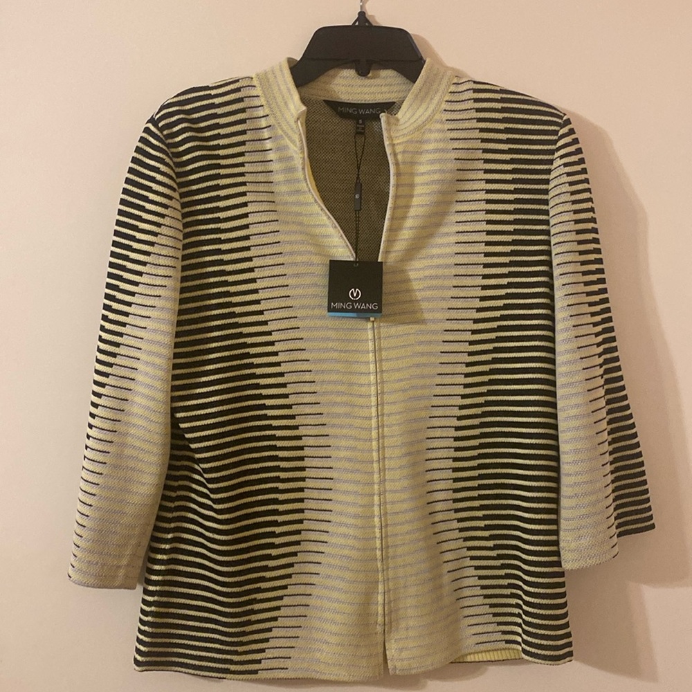 Ming Wang Black & Yellow Stripe Zip Front Cardigan Jacket Size Small new
